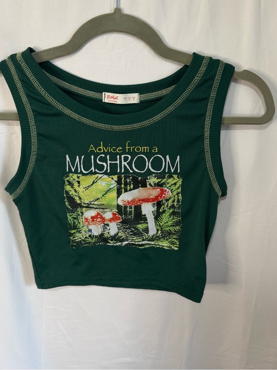 ROMWE Tops - ROMWE Green Tank Top with Red & White Mushroom Graphic